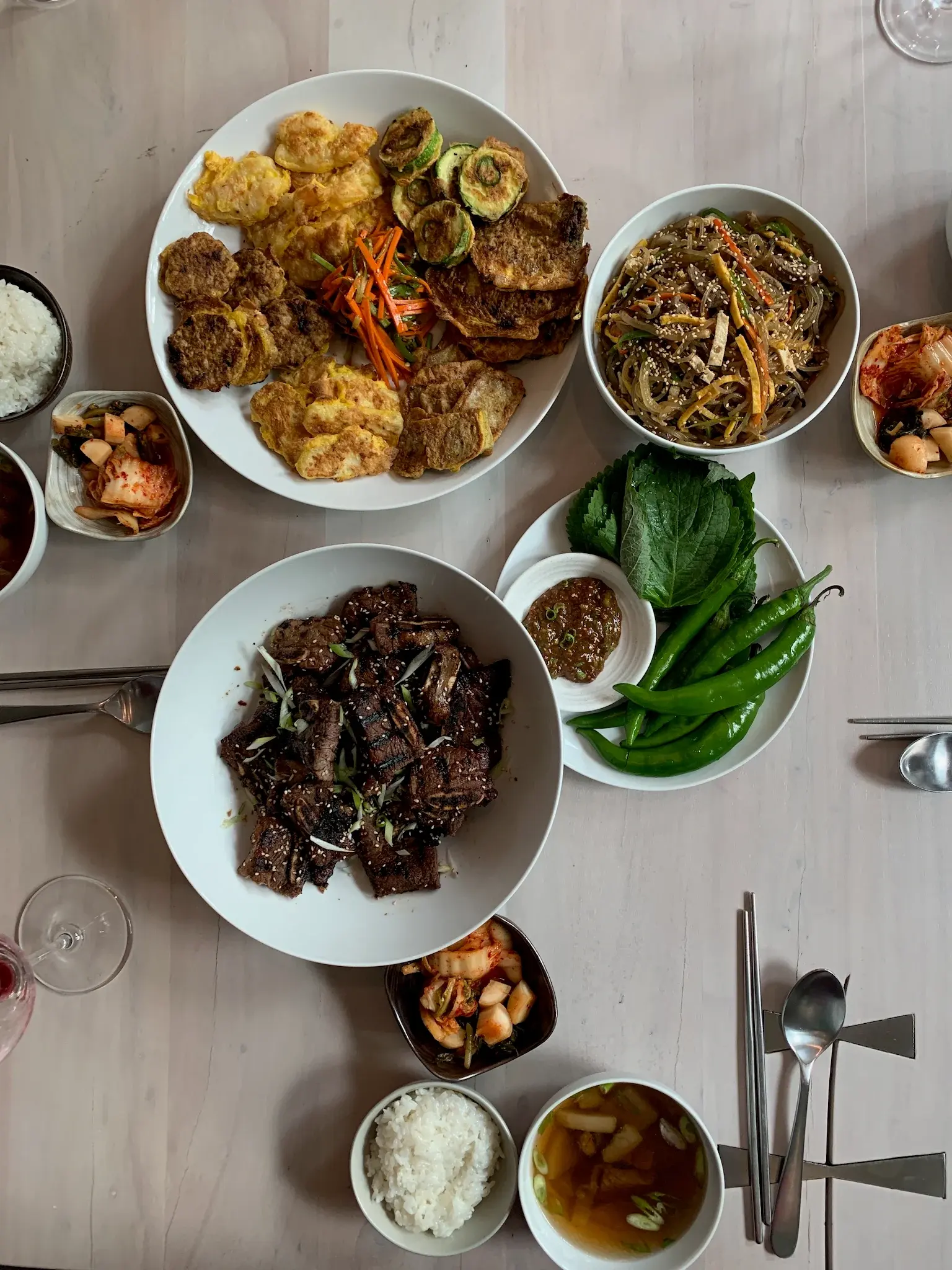 Beautiful Korean table spread with various dishes